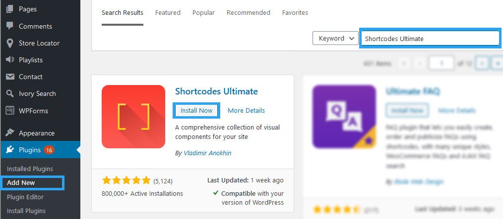 Install Shortcodes Ultimate WordPress plugin