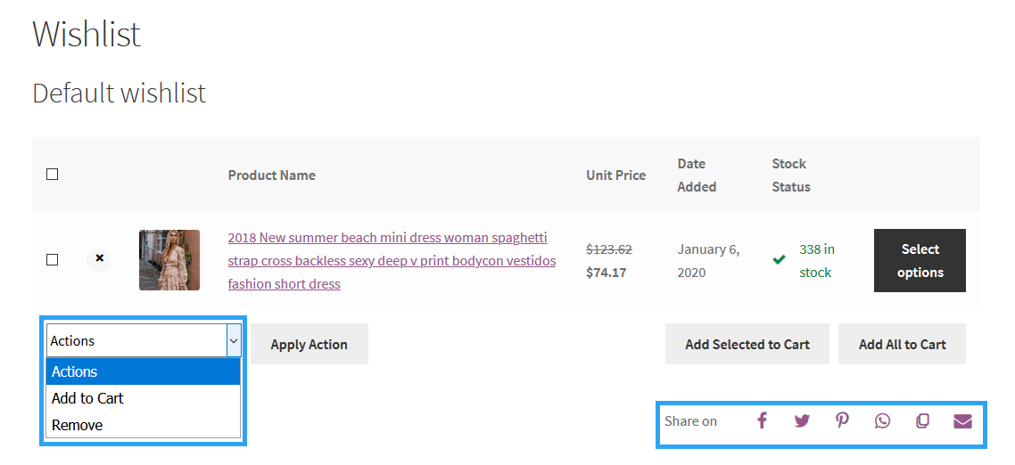 View wishlist in action