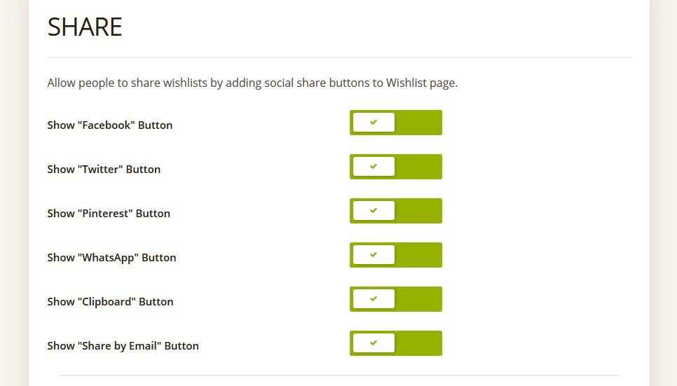 Ti WooCommerce Wishlist setup share