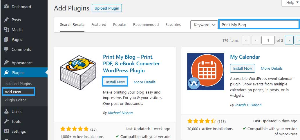 Install Print My Blog plugin