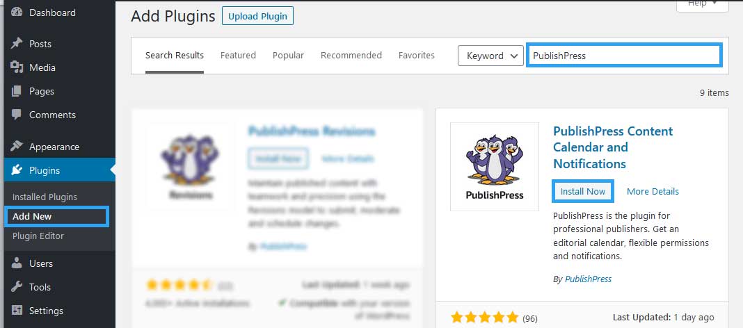 Install Publishpress WordPress plugin