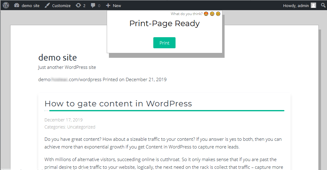 WordPress page print ready