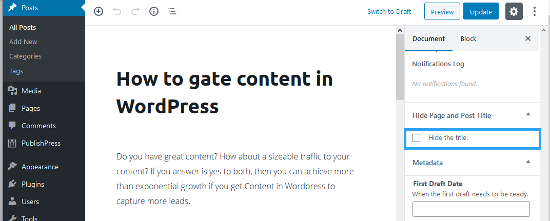Hide WordPress page title Gutenberg