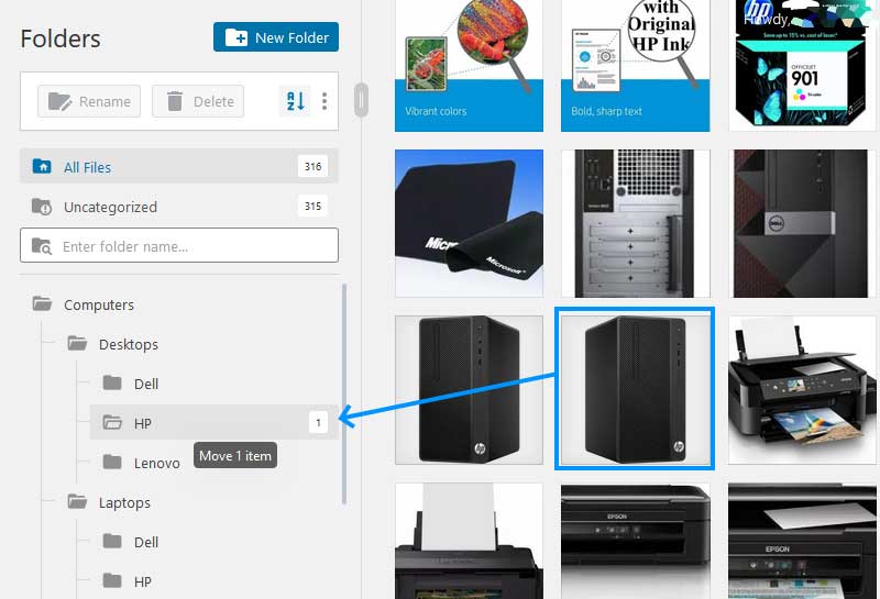 FileBird Media Library Move Items